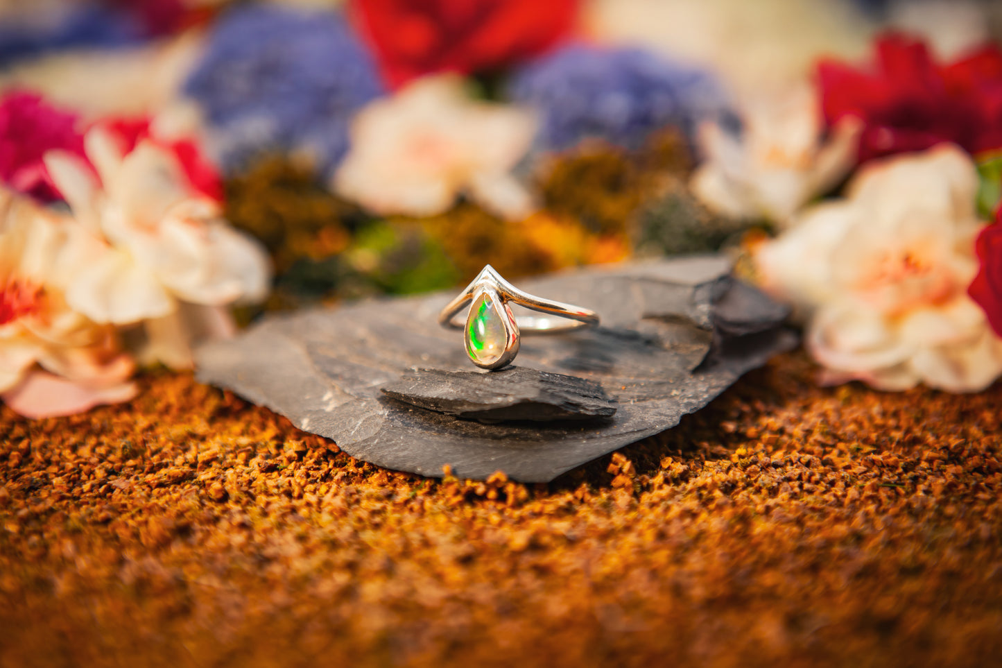 Pear Opal Wishbone Ring