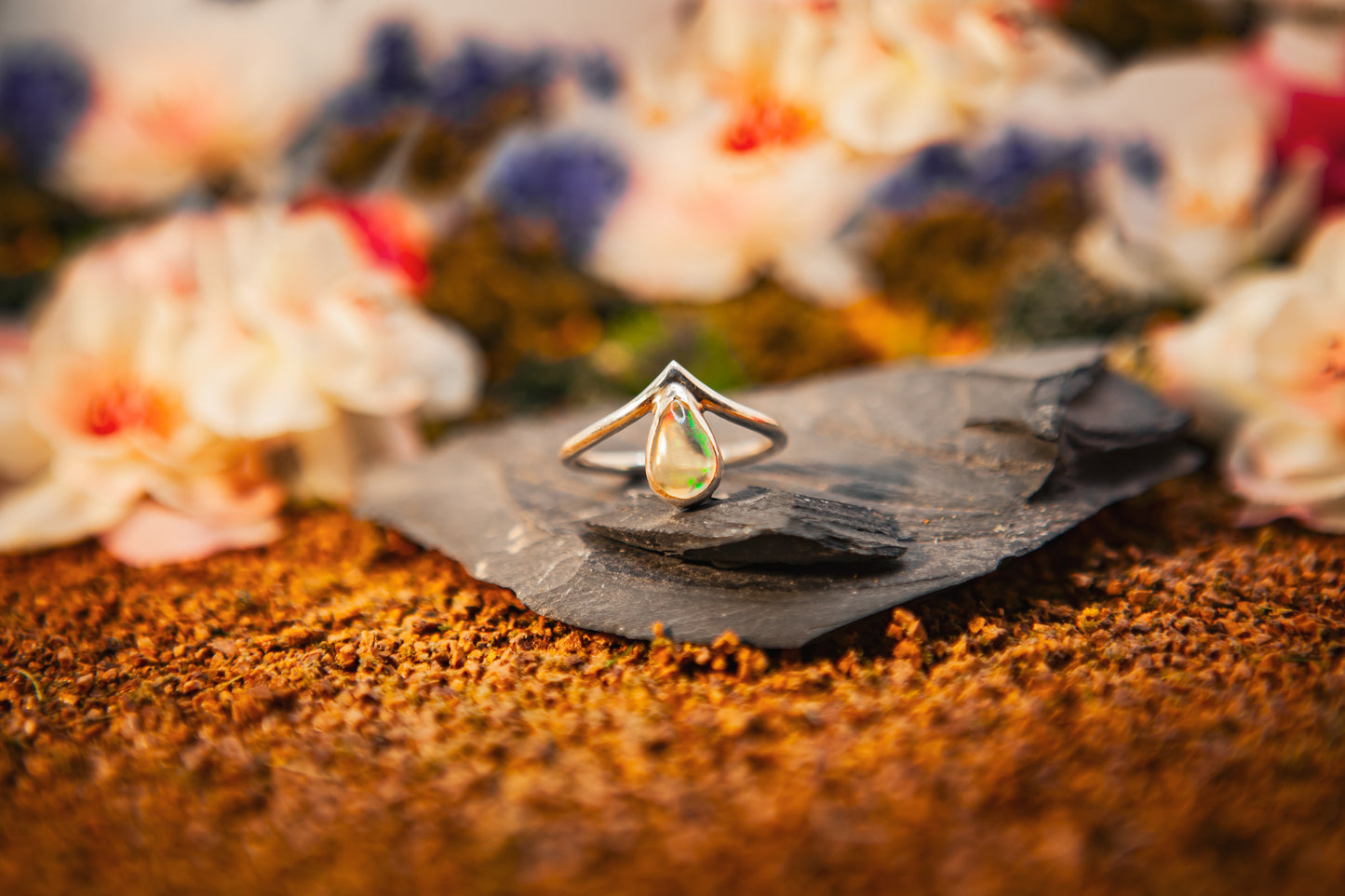 Pear Opal Wishbone Ring