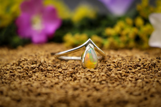 Pear Opal Wishbone Ring